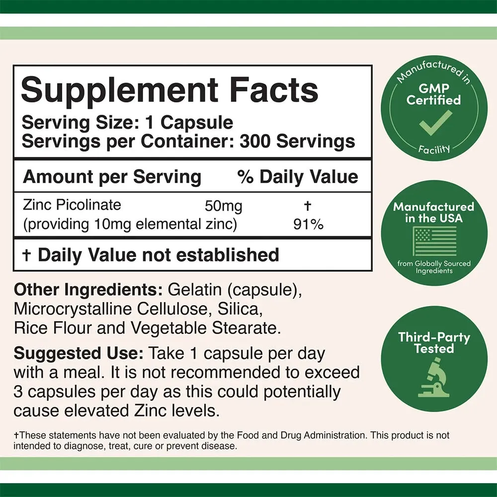 Double Wood Supplements Zinc Picolinate (300 Capsules) - Imagen 2