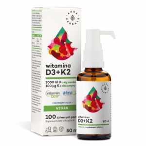 AURA HERBALS Vitamina D3 2000 UI + K2 Vegano (50 ml / 1