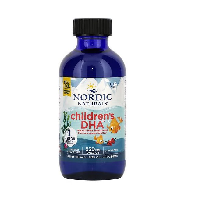 DHA til børn, 530 mg omega-3 med jordbærsmag (EAN 768990567803) 119 ml. billede