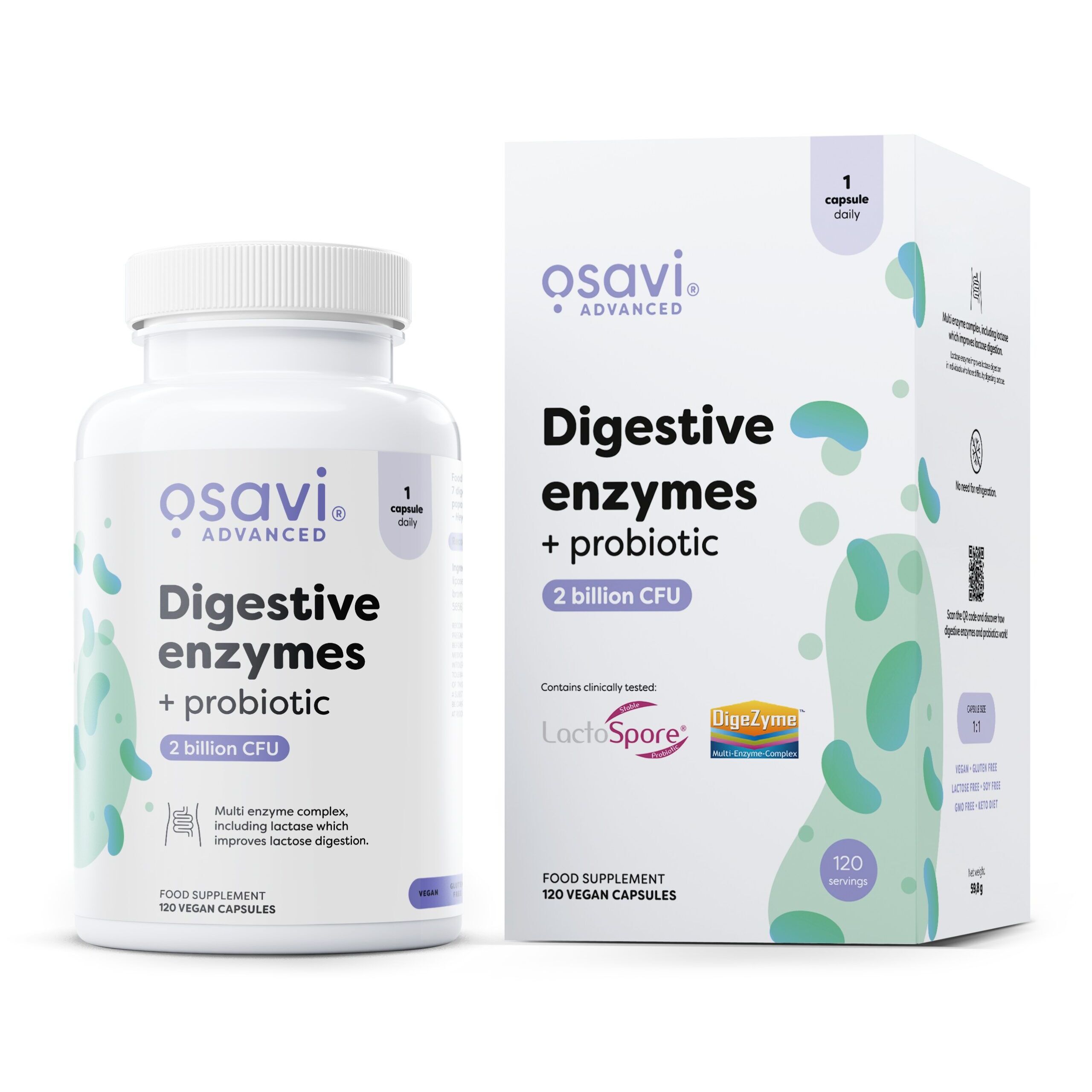 Enzimas digestivas + probióticos - 120 cápsulas veganas - Viking Supplements