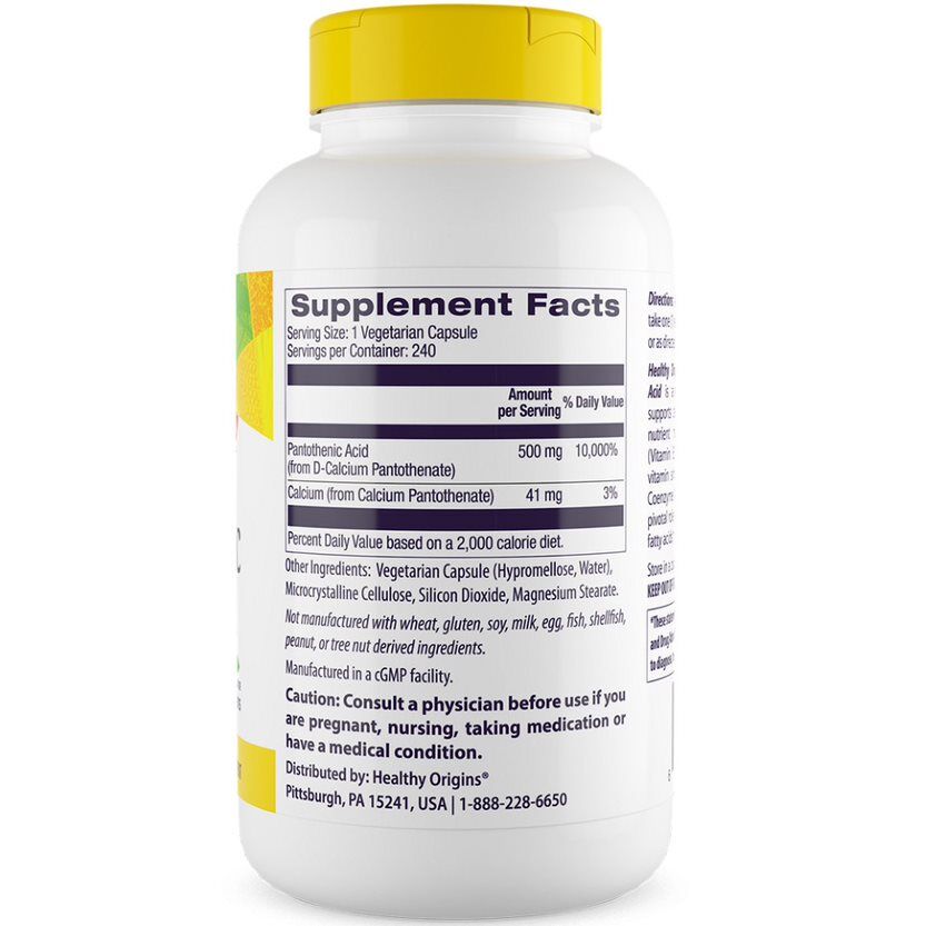 Healthy Origins Pantothenic Acid 500mg 240 Veg. capsules - Imagen 3