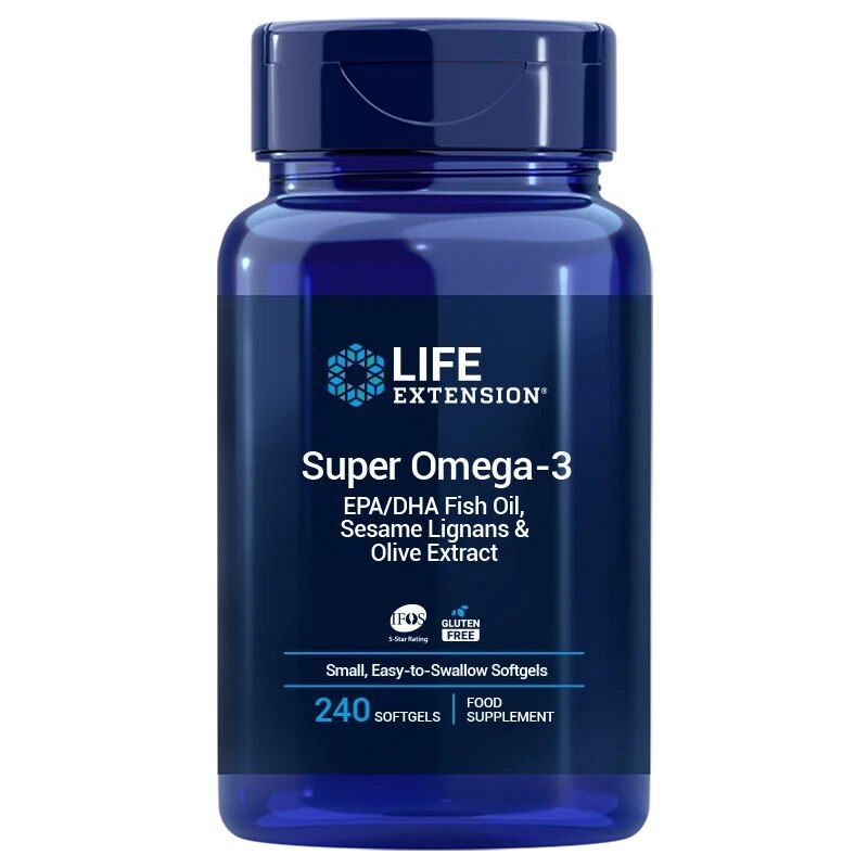 LIFE EXTENSION Super Omega-3 EPA/DHA con lignanos de sésamo y extracto de aceituna, versión UE (240 cápsulas blandas fáciles de tragar) - Viking Supplements