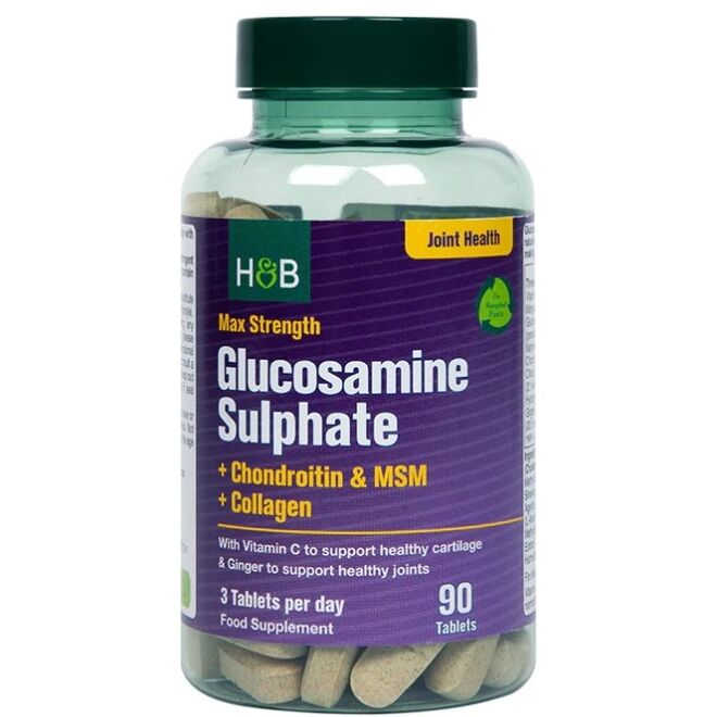 Sulfato de glucosamina de máxima potencia + condroitina y MSM + colágeno - 90 comprimidos - Viking Supplements
