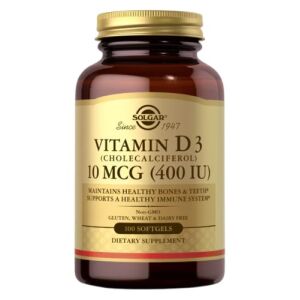 SOLGAR Vitamina D3 (colecalciferol) 10 mcg (400 UI) (250 cápsulas) - Viking Supplements