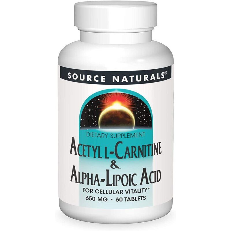 Source Naturals: Acetil-L-carnitina y ácido alfa-lipoico, 650 mg, 60 comprimidos vegetales - Viking Supplements