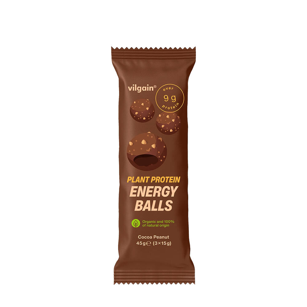 Bolas energéticas de proteína vegetal Vilgain BIO de cacao y cacahuete (45 g) - Viking Supplements
